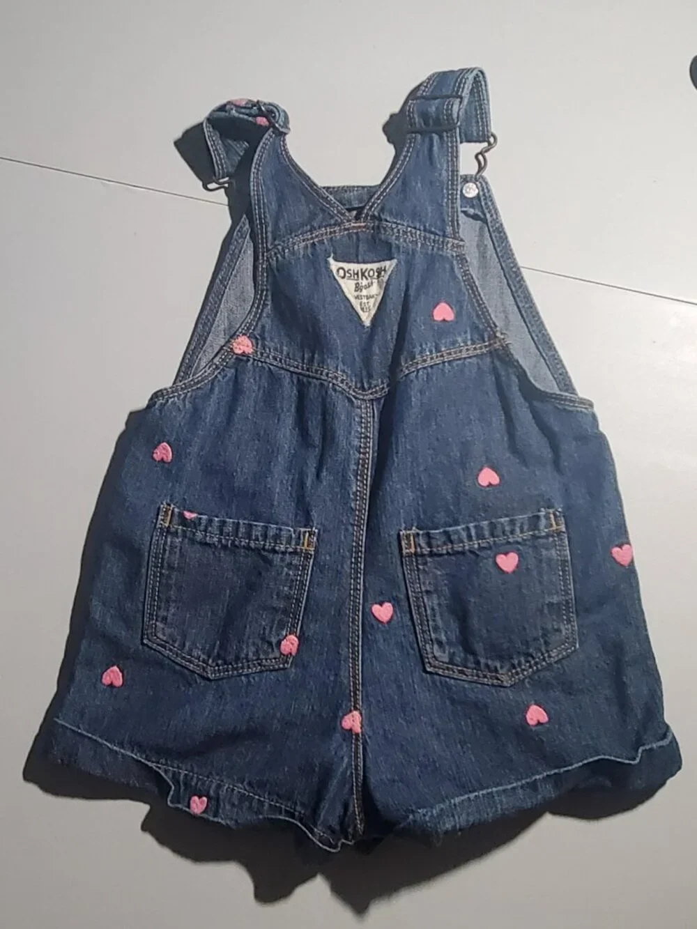 Oshkosh B’gosh Heart Embroidered Denim Shortalls sz 24 months